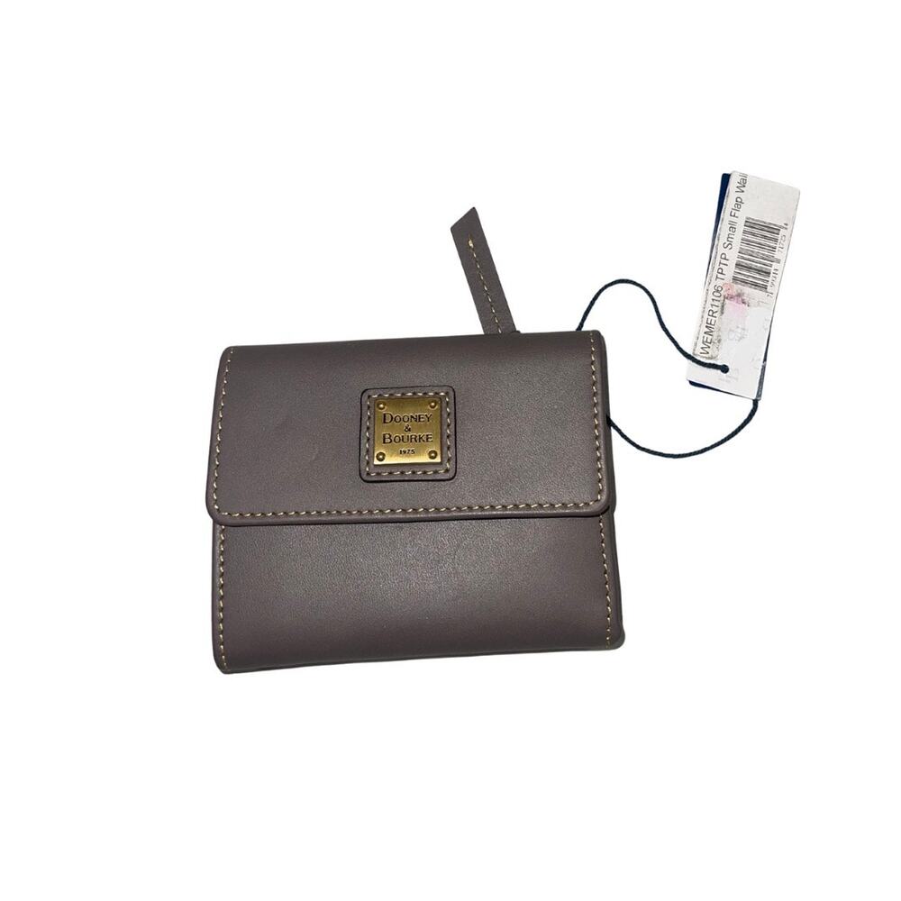 Dooney and Bourke Wemer Small Flap Credit Card Wallet Gray Leather NWT Trifold